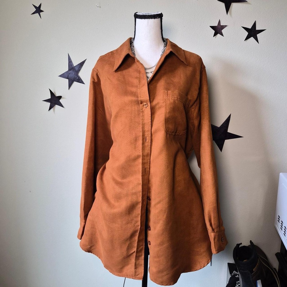 Woman Within Faux Suede Button Down Shirt Women 18/20 L Western Boho Cottagecore